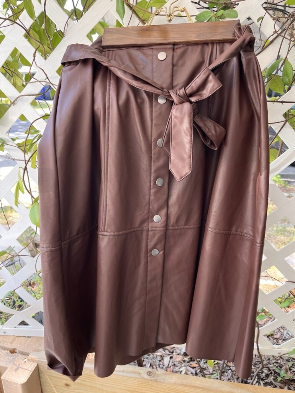 Fall Vegan Leather Midi Skirt Belted Chocolate Brown New Plus Sz 14-16 EST 1946